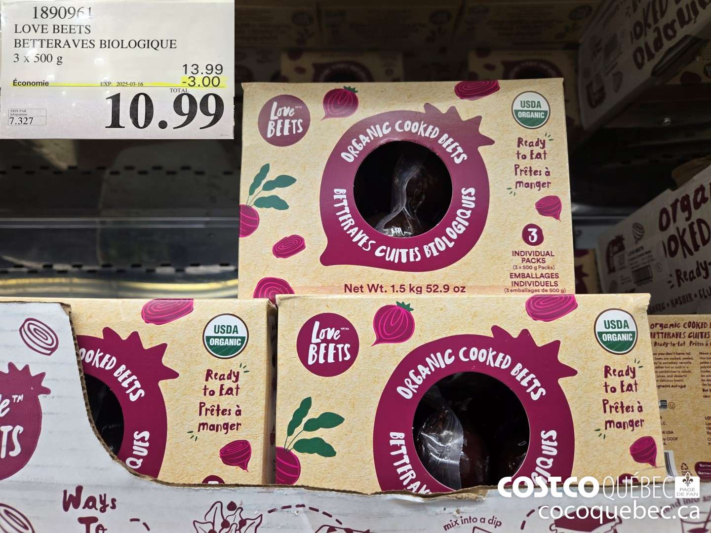 139096 LOVE BEETS BETTERAVES BIOLOGIQUE 3 x 500 g  ($3.00 INSTANT SAVINGS EXPIRES ON 2025-03-16) $10.99