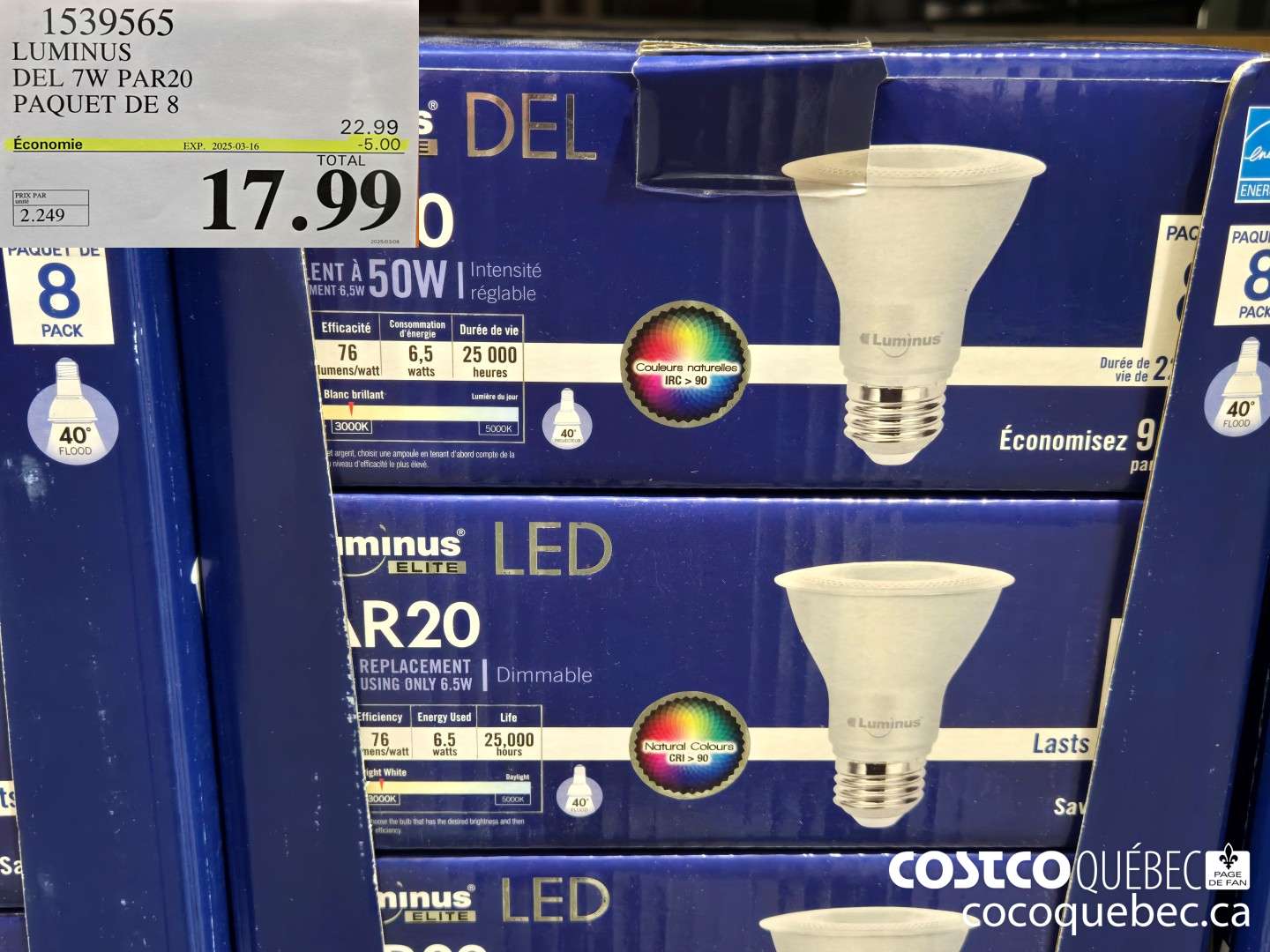 1539565 LUMINUS DEL 7W PAR20 PAQUET DE 8  ($5.00 INSTANT SAVINGS EXPIRES ON 2025-03-16) $17.99