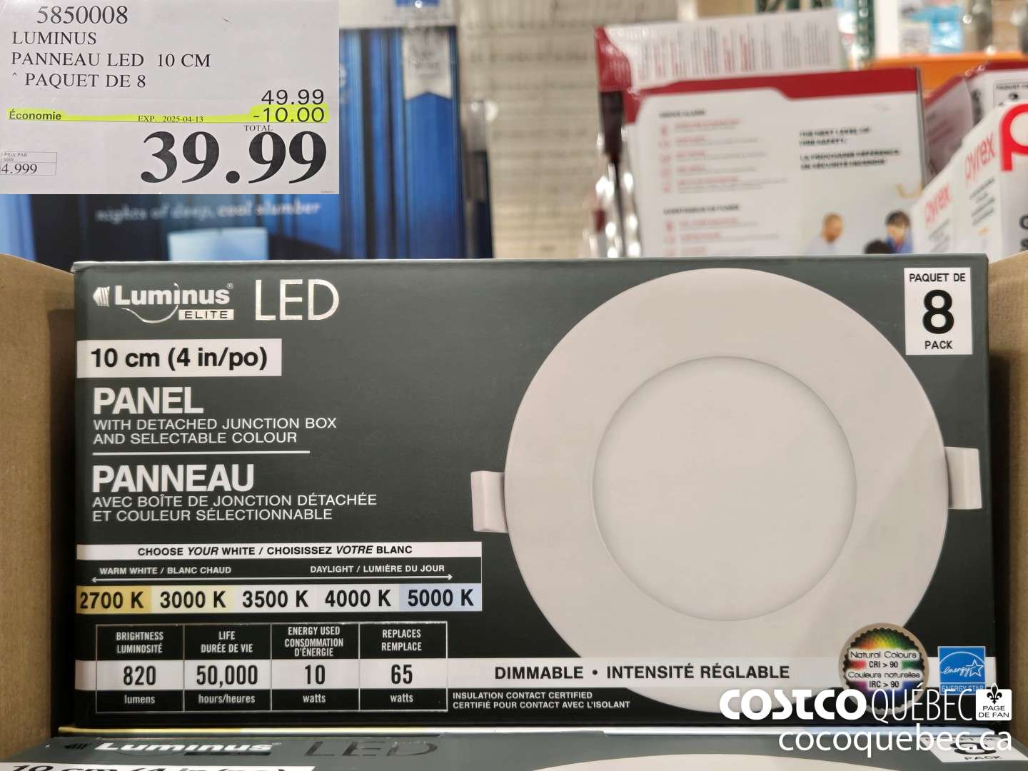 5850008 LUMINUS PANNEAU LED 10 CM * PAQUET DE 8  ($10.00 INSTANT SAVINGS EXPIRES ON 2025-04-13) $39.99