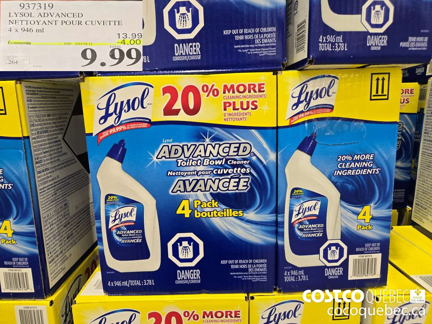 937319 LYSOL ADVANCED NETTOYANT POUR CUVETTE 4 x 946 ml  ($4.00 INSTANT SAVINGS EXPIRES ON 2025-04-13) $9.99