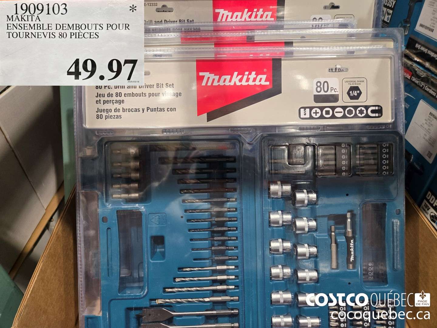 1909103 MAKITA ENSEMBLE DEMBOUTS POUR TOURNEVIS 80 PIECES  $49.97