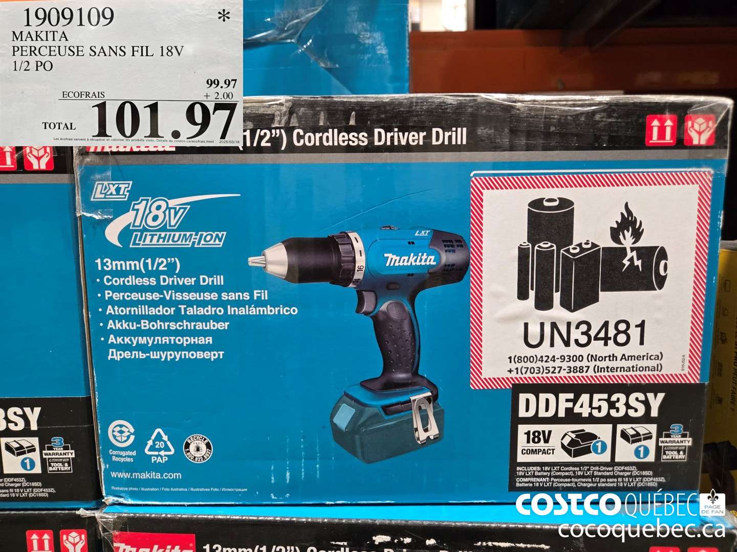 1909109 MAKITA PERCEUSE SANS FIL 18V 1/2 PO  $101.97