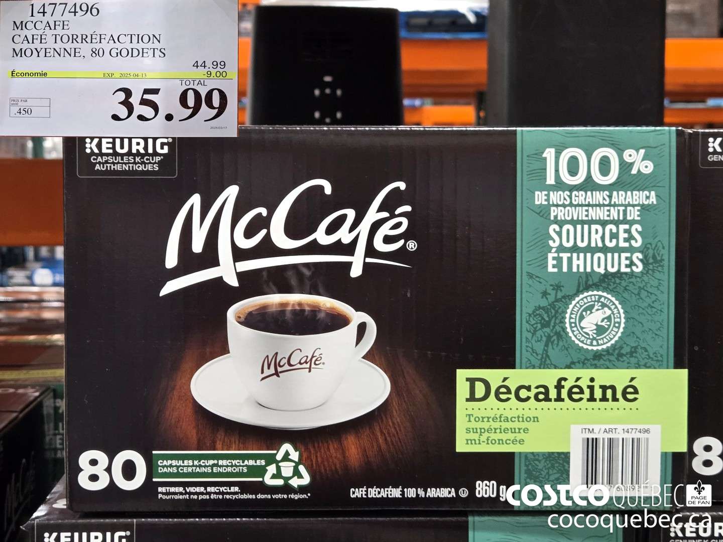1477496 MCCAFE CAFE TORREFACTION MOYENNE, 80 GODETS  ($9.00 INSTANT SAVINGS EXPIRES ON 2025-04-13) $35.99