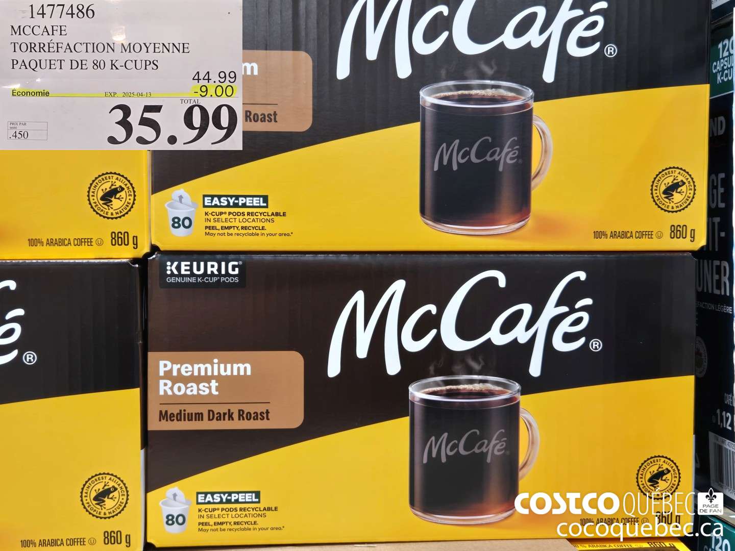 1477486 MCCAFE TORREFACTION MOYENNE BOITE DE 80 K-CUPS  ($9.00 INSTANT SAVINGS EXPIRES ON 2025-04-13) $35.99
