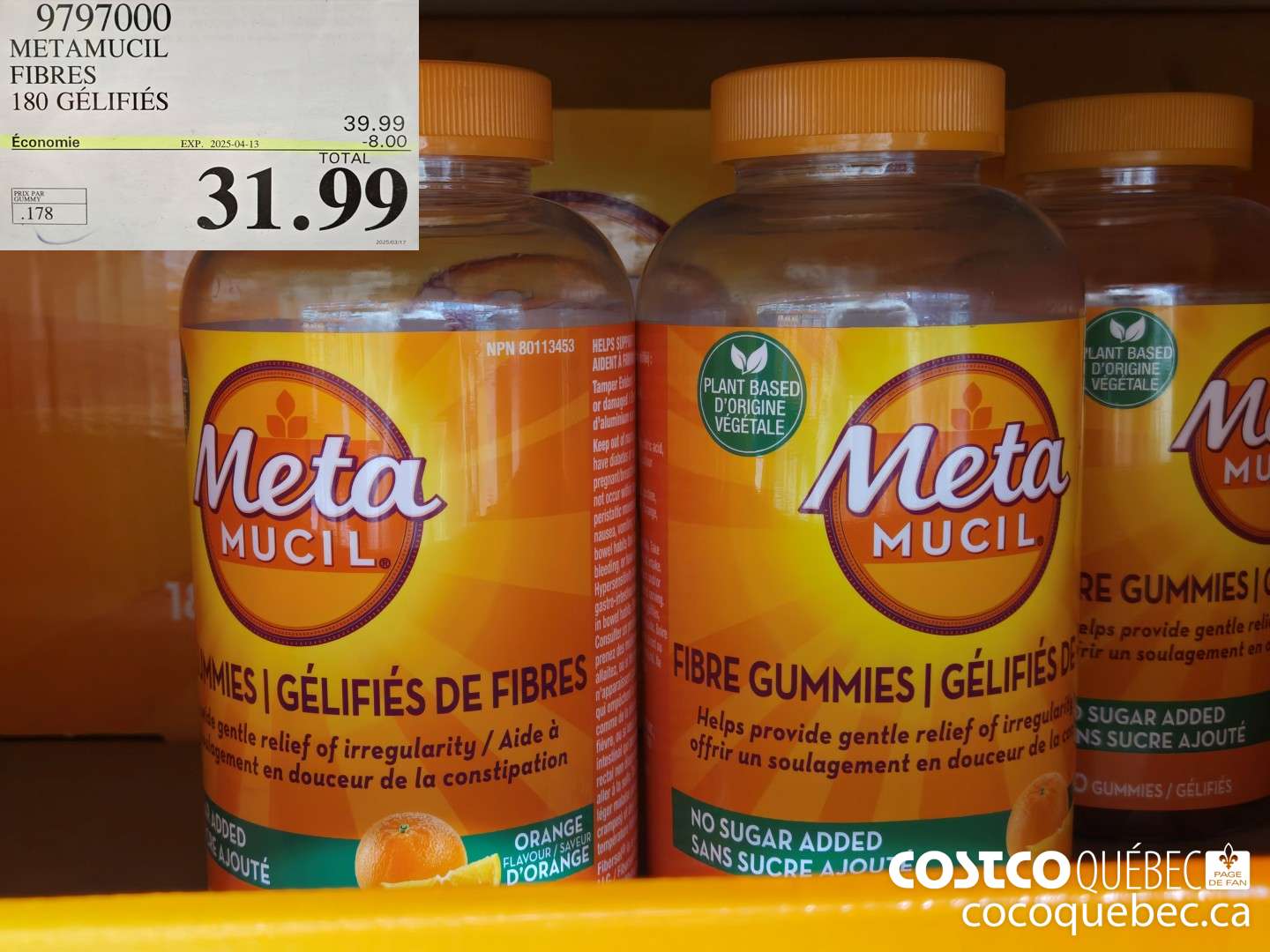 9797000 METAMUCIL GELIFIES DE FIBRES 180 UNITES ($8.00 INSTANT SAVINGS EXPIRES ON 2025-04-13) $31.99
