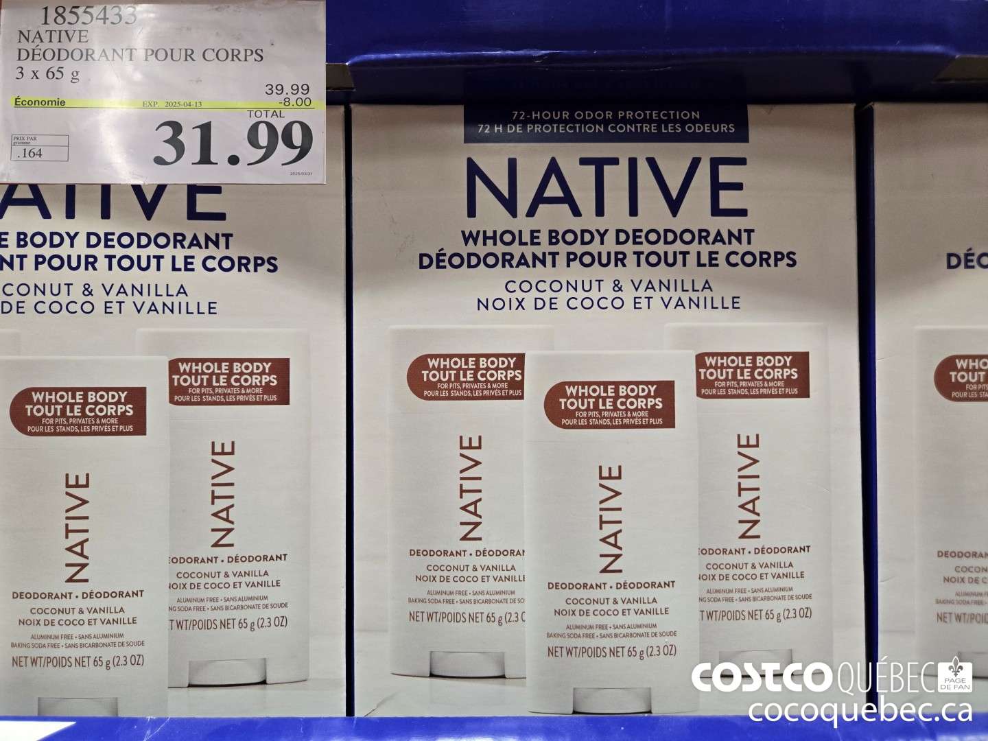 1855433 NATIVE DEODORANT 3x65 g 2025-04-13 ($8.00 INSTANT SAVINGS) $31.99