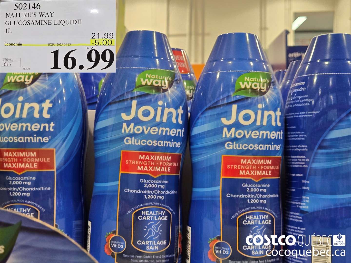 502146 NATURE'S WAY GLUCOSAMINE LIQUIDE 1L  ($5.00 INSTANT SAVINGS EXPIRES ON 2025-04-13) $16.99