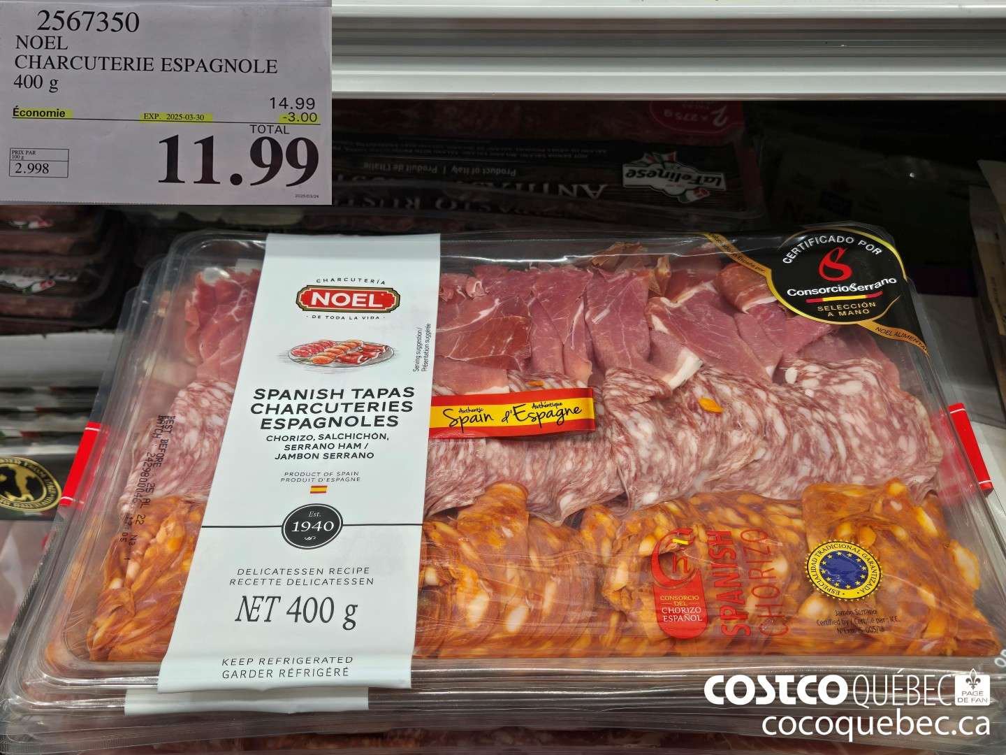 2567350 NOEL CHARCUTERIE ESPAGNOLE 400 g  ($3.00 INSTANT SAVINGS EXPIRES ON 2025-03-30) $10.99