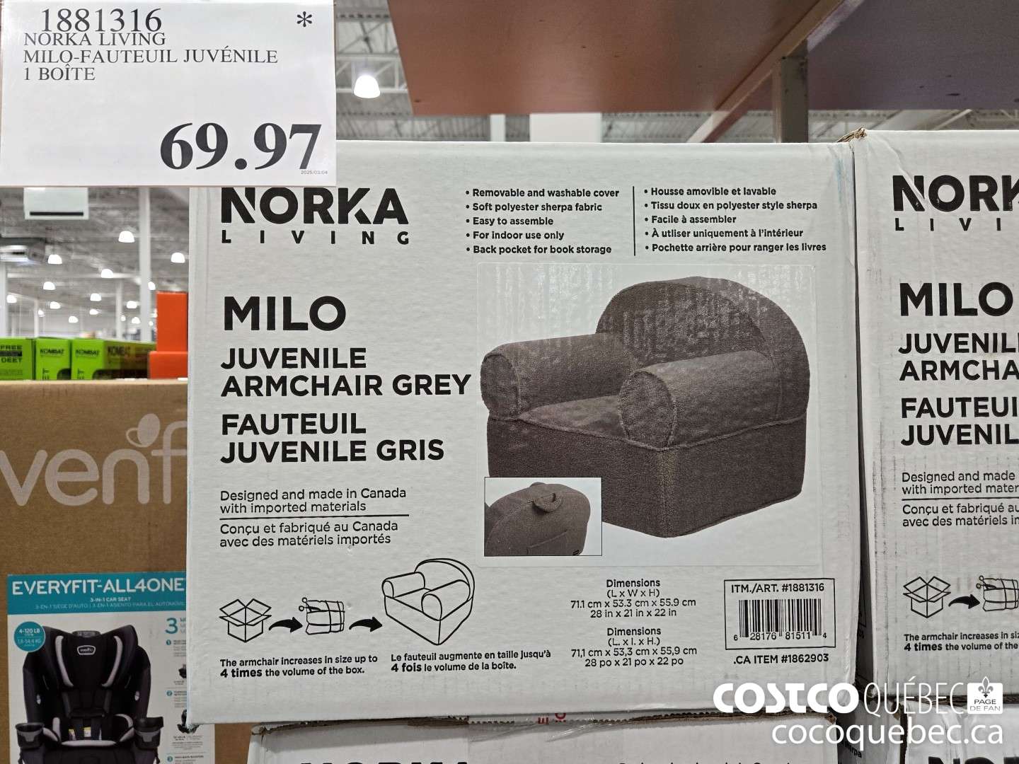 1881316 NORKA LIVING MILO-FAUTEUIL JUVENILE  $69.97