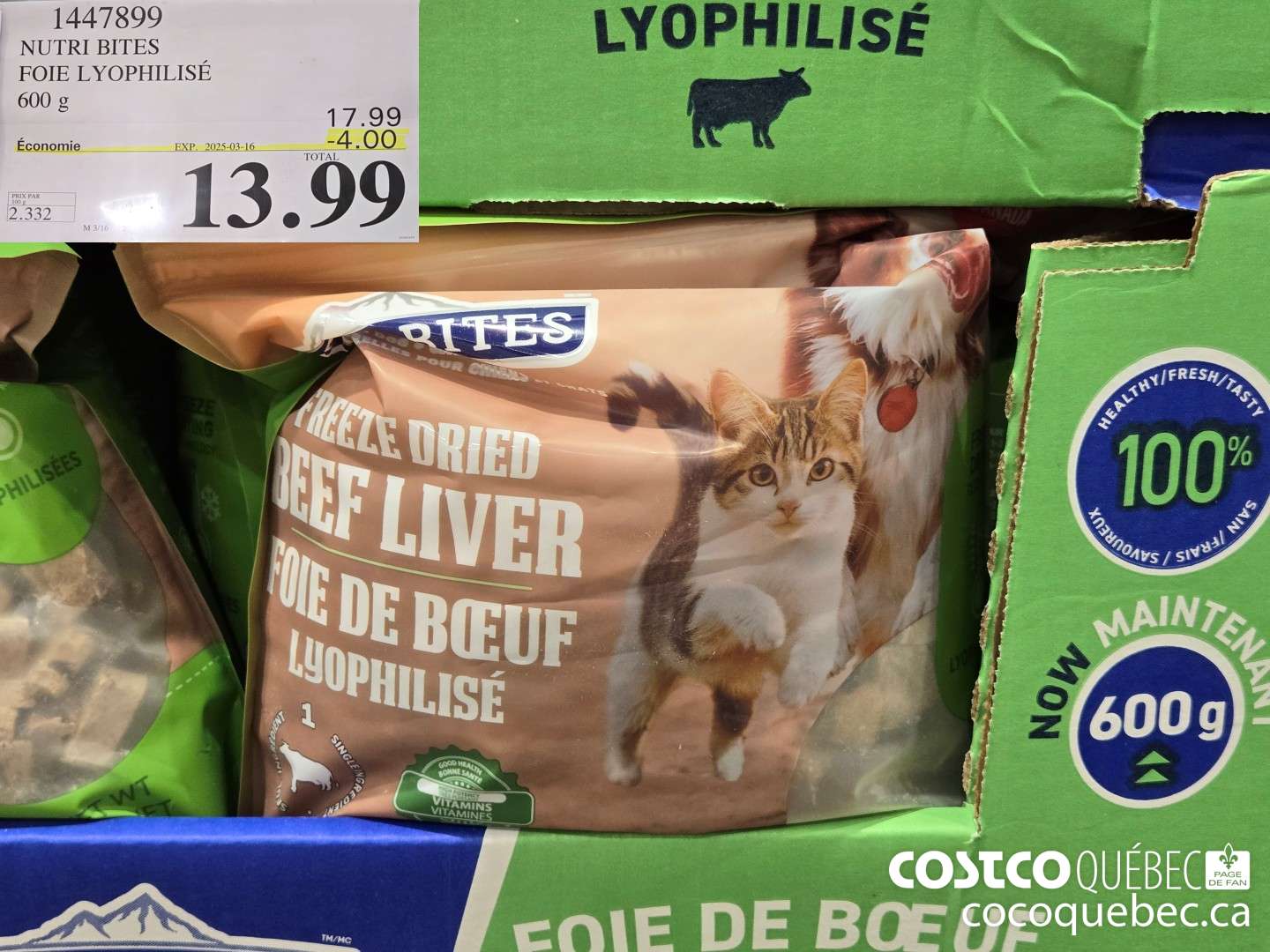 1447899 NUTRI BITES FOIE LYOPHILISE 600 G  ($4.00 INSTANT SAVINGS EXPIRES ON 2025-03-16) $13.99