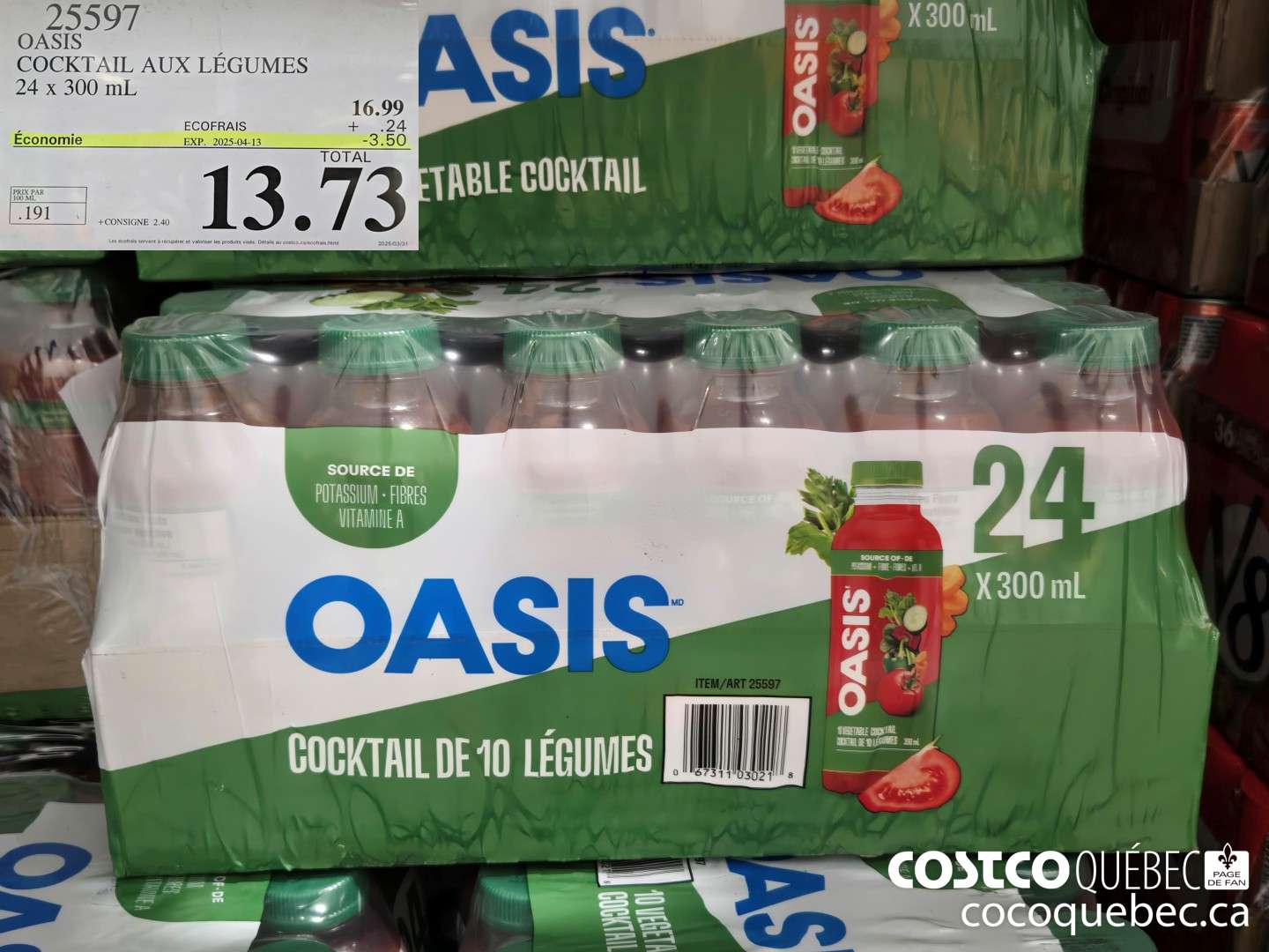25597 OASIS : COCKTAIL AUX LEGUMES | 24 x 300 mL  ($3.50 INSTANT SAVINGS EXPIRES ON 2025-04-13) $13.73