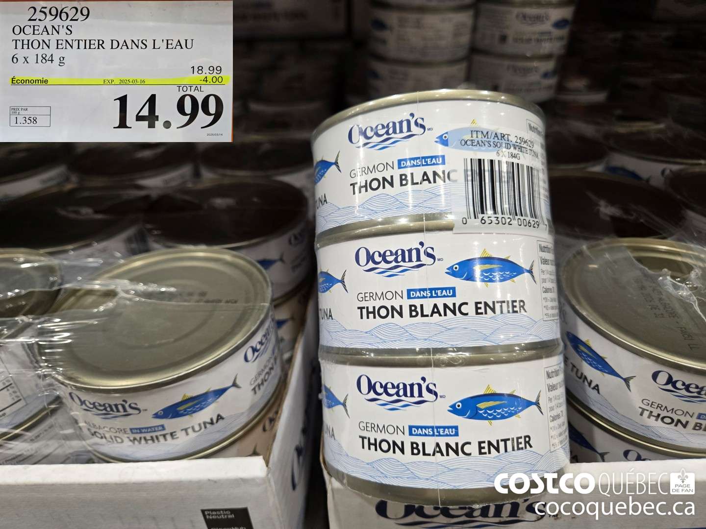 259629 OCEAN'S THON BLANC ENTIER 6x 184g  ($4.00 INSTANT SAVINGS EXPIRES ON 2025-03-16) $14.99
