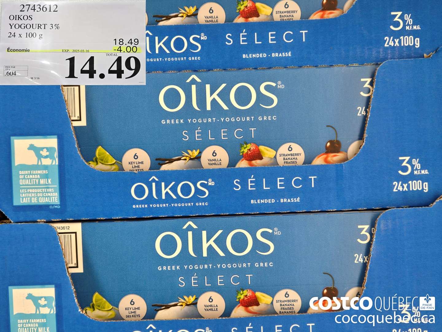 2743612 OIKOS YOGURT 3% 24x 100 g  ($4.00 INSTANT SAVINGS EXPIRES ON 2025-03-16) $14.49
