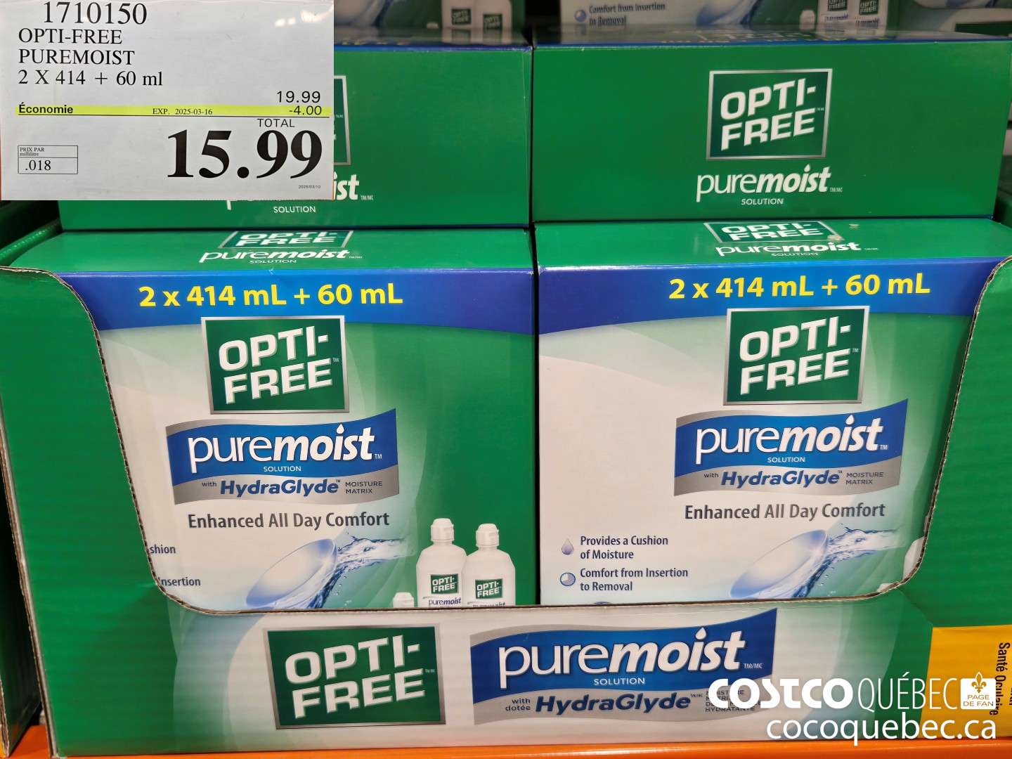 1710150 OPTI-FREE PUREMOIST 7X 414 + 60 ml 2023/04/03 Economie  ($4.00 INSTANT SAVINGS EXPIRES ON 2025-03-16) $15.99