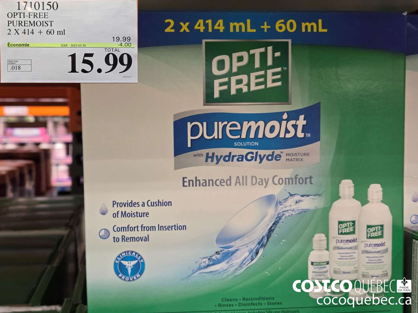1710150 OPTI-FREE PUREMOIST 7X 414 + 60 ml 2023/04/03 Economie  ($4.00 INSTANT SAVINGS EXPIRES ON 2025-03-30) $15.99