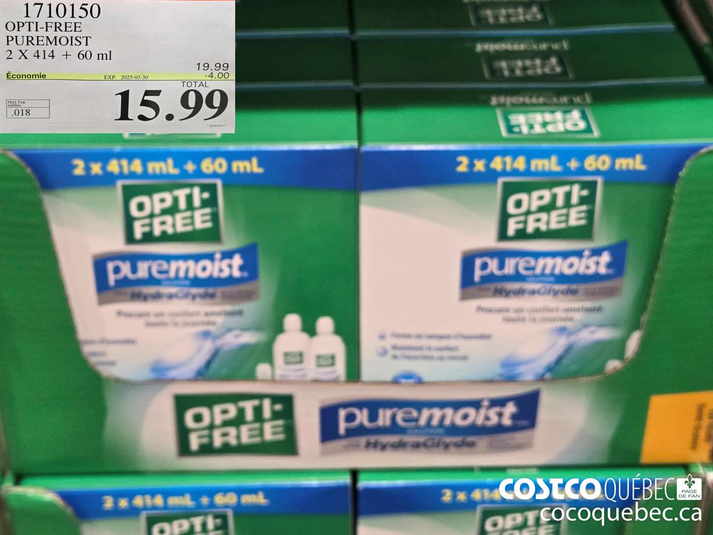 1710150 OPTI-FREE PUREMOIST 7X 414 + 60 ml 2023/04/03 Economie  ($4.00 INSTANT SAVINGS EXPIRES ON 2025-03-30) $15.99