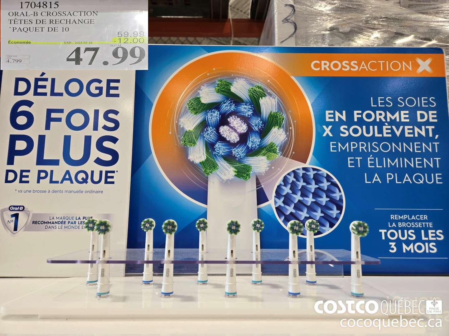 1704815 ORAL-B CROSSACTION TETES DE RECHANGE 12.00 ($12.00 INSTANT SAVINGS EXPIRES ON 2025-03-16) $47.99