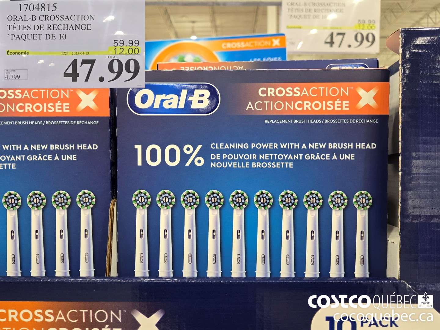 1704815 ORAL-B CROSSACTION TETES DE RECHANGE 12.00 ($12.00 INSTANT SAVINGS EXPIRES ON 2025-04-13) $47.99