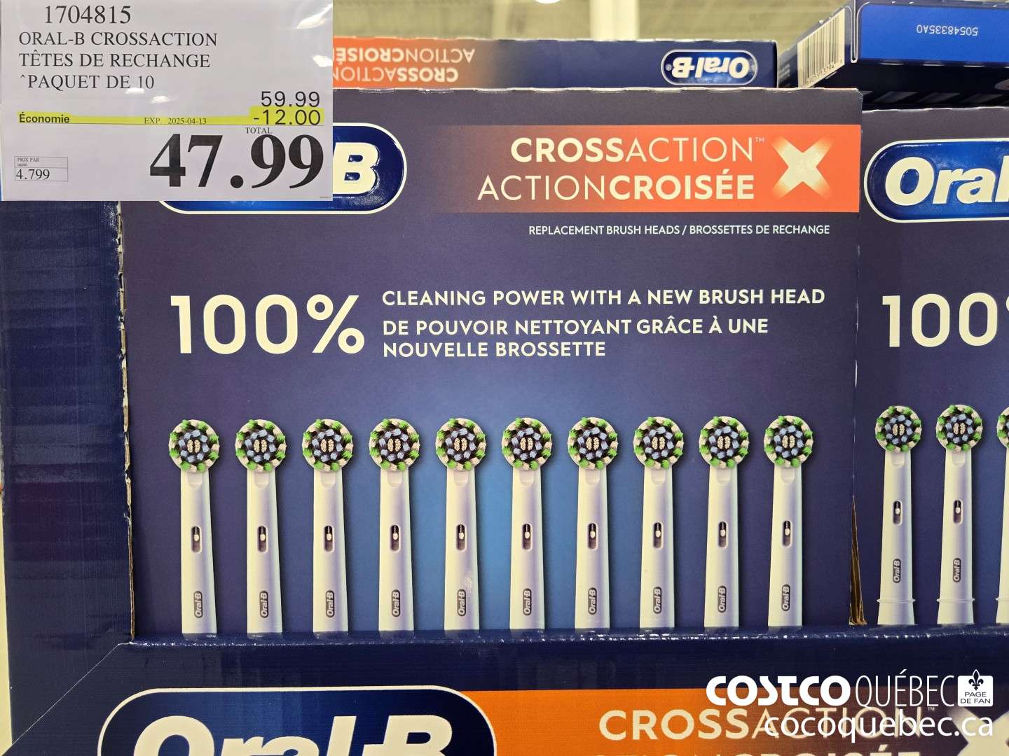 1704815 ORAL-B CROSSACTION TETES DE RECHANGE 12.00 ($12.00 INSTANT SAVINGS EXPIRES ON 2025-04-13) $47.99