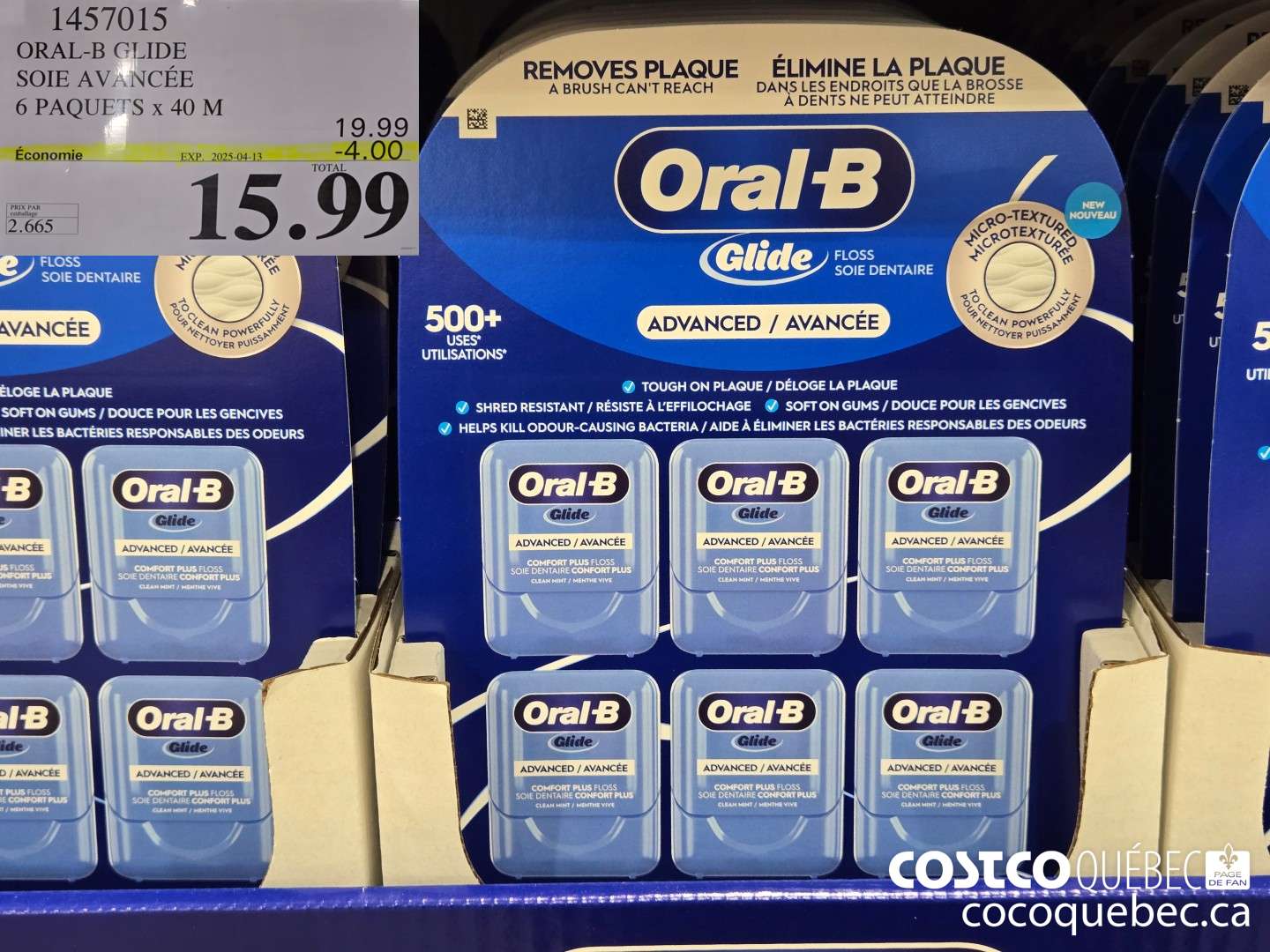 1457015 ORAL-B GLIDE SOIE AV“. NCEE 6 PAQUETS x 40 M  ($4.00 INSTANT SAVINGS EXPIRES ON 2025-04-13) $15.99