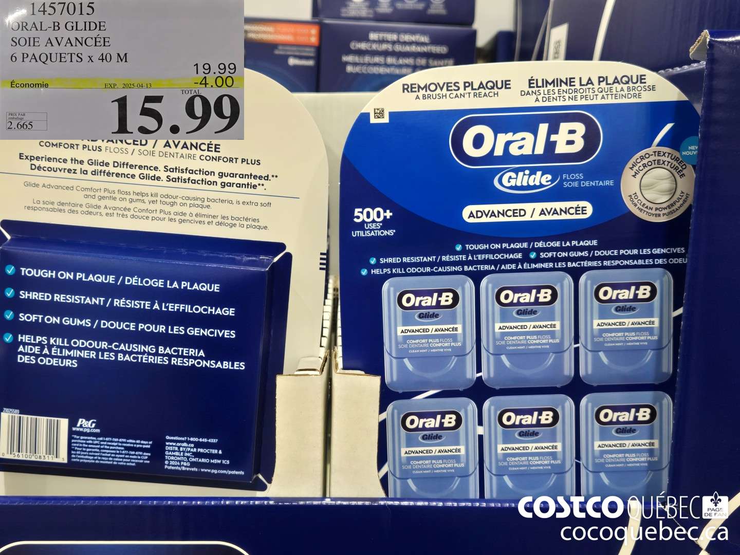 1457015 ORAL-B GLIDE SOIE AV“. NCEE 6 PAQUETS x 40 M  ($4.00 INSTANT SAVINGS EXPIRES ON 2025-04-13) $15.99