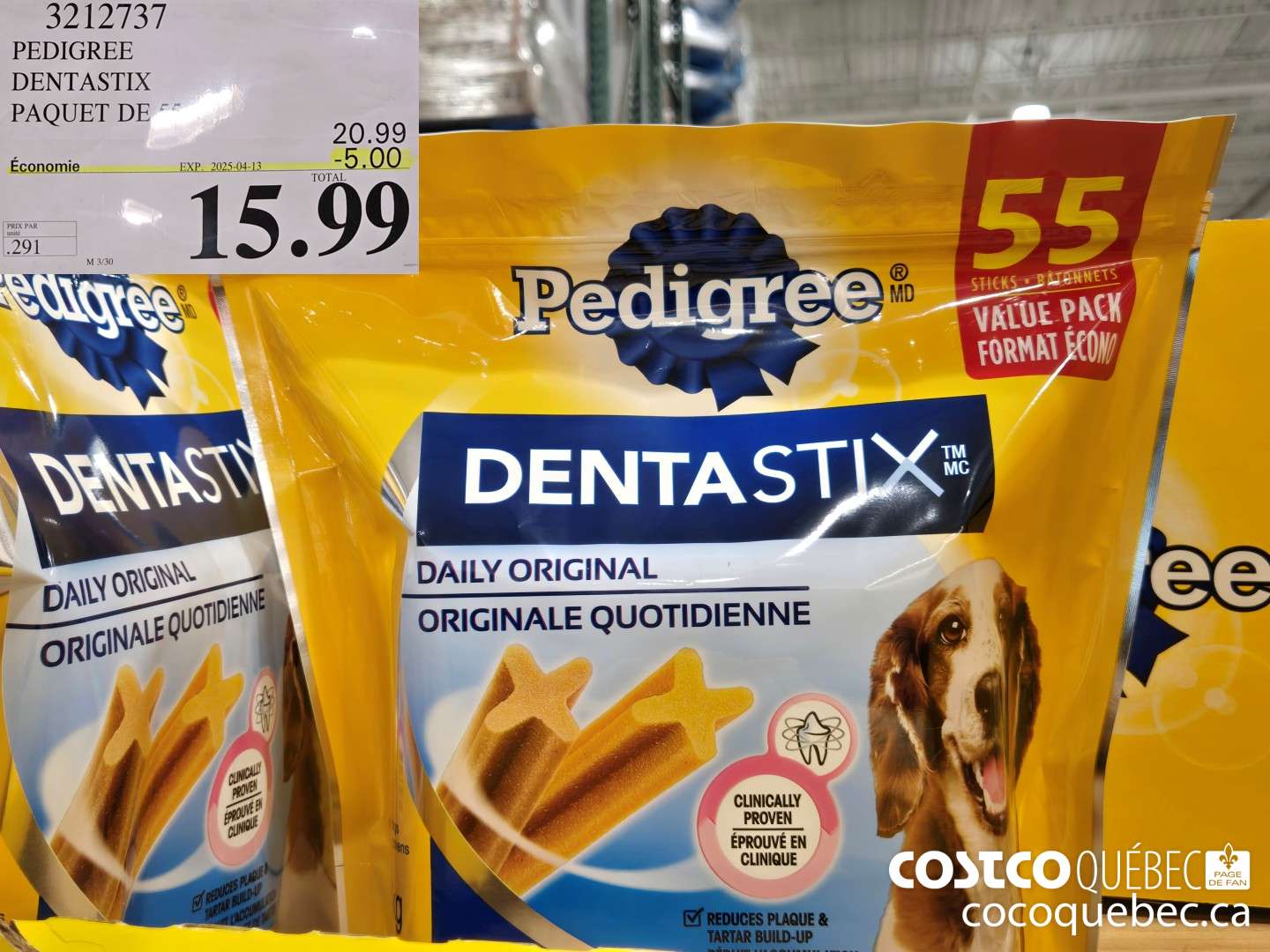 3212737 PEDIGREE DENTASTIX PAQUET DE 55 ($5.00 INSTANT SAVINGS EXPIRES ON 2025-04-13) $15.99