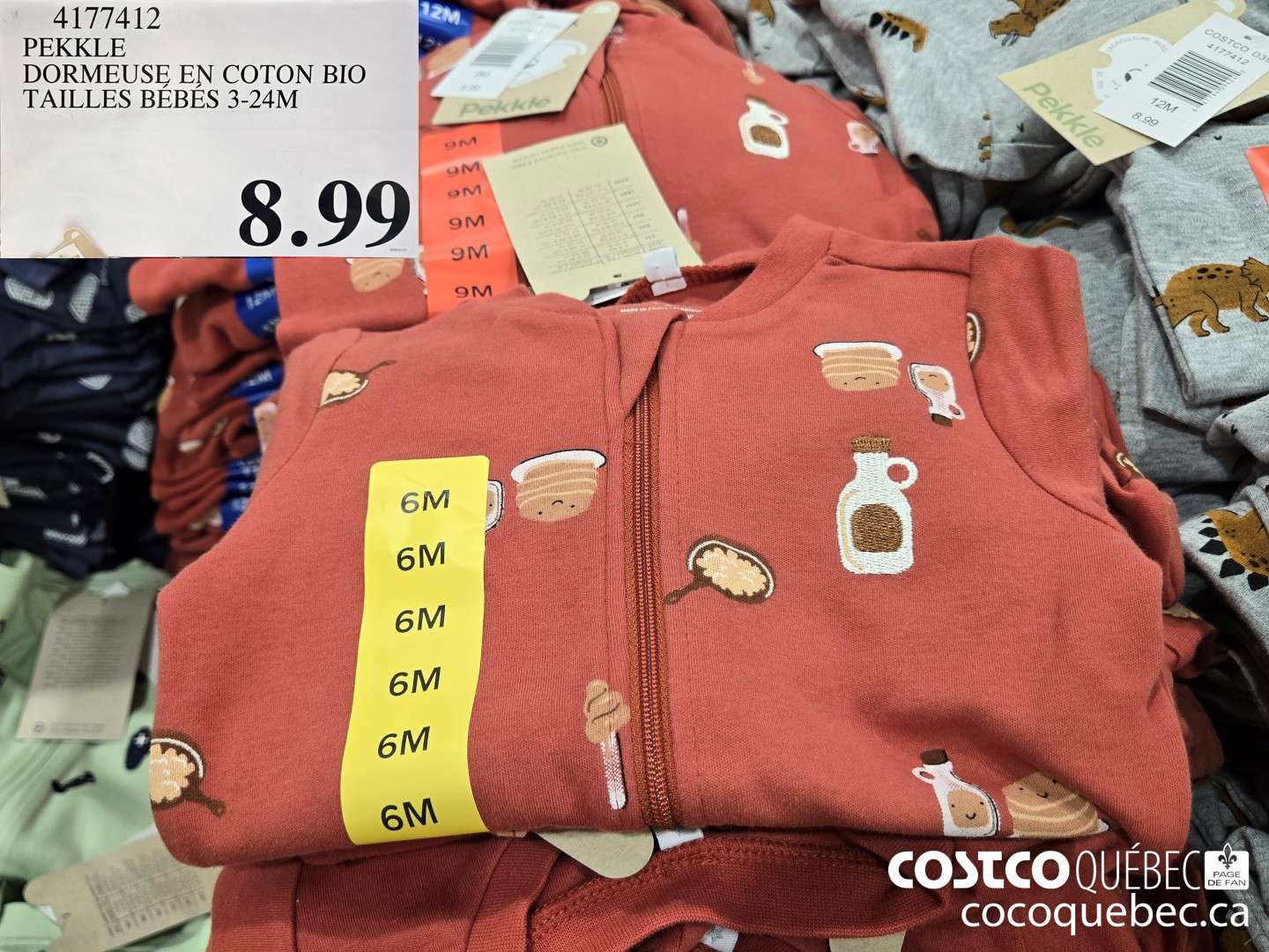 4177412 PEKKLE DORMEUSE EN COTON BIO TAILLES BEBES 3-24M  $8.99