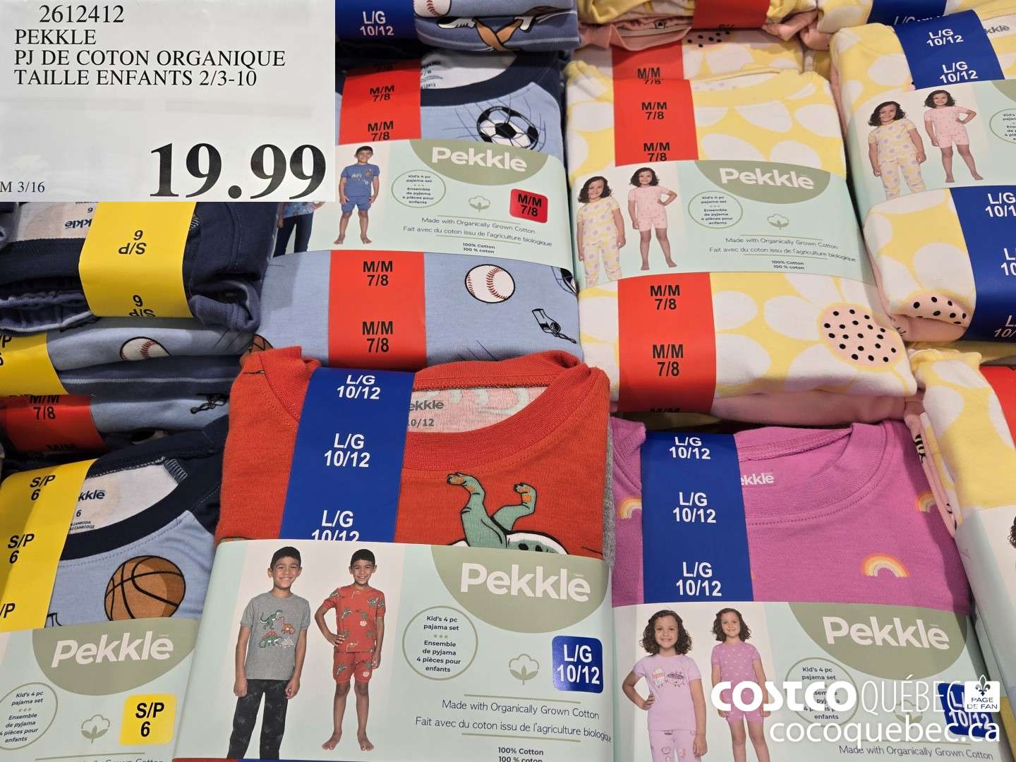 2612412 PEKKLE PJ DE COTON ORGANIQUE TAILLE ENFANTS 2/3-10  $19.99