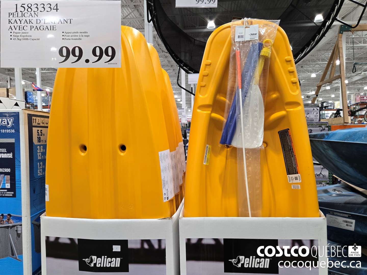 1583334 PELICAN KAYAK D'ENFANT AVEC PAGAIE $99.99