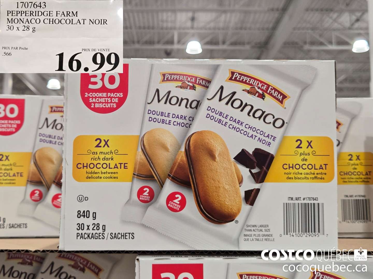 1707843 PEPPERIDGE FARM MONACO CHOCOLAT NOIR 30X28  $16.99