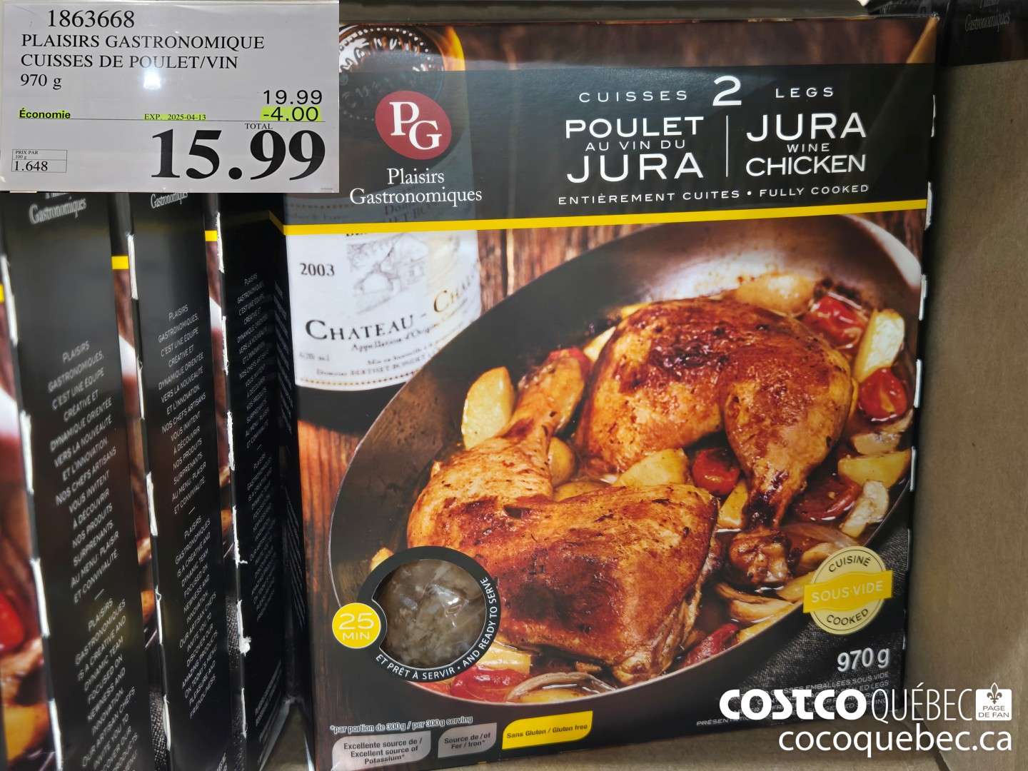 1863668 PLAISIRS GASTRONOMIQUE CUISSES DE POULET/VIN 970 g  ($4.00 INSTANT SAVINGS EXPIRES ON 2025-04-13) $15.99