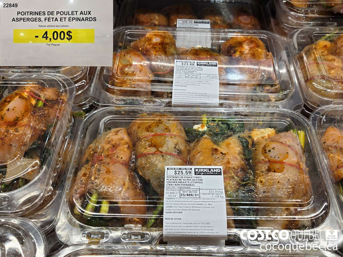 22849 POITRINES DE POULET AUX ASPERGES, FETA ET EPINARDS  ($4.00 INSTANT SAVINGS)