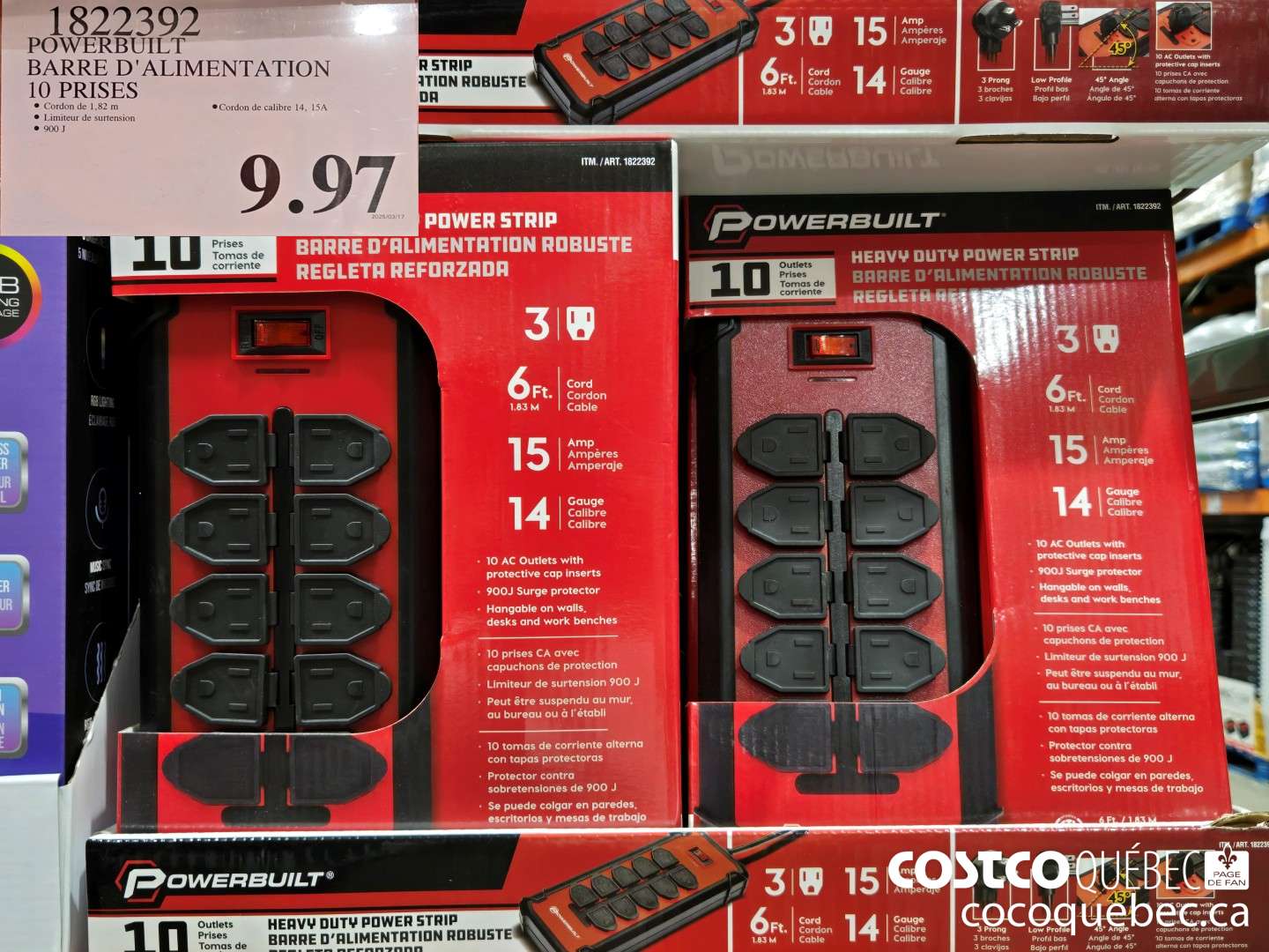 1822392 POWERBUILT BARRE D'ALIMENTATION 10 PRISES  $9.97