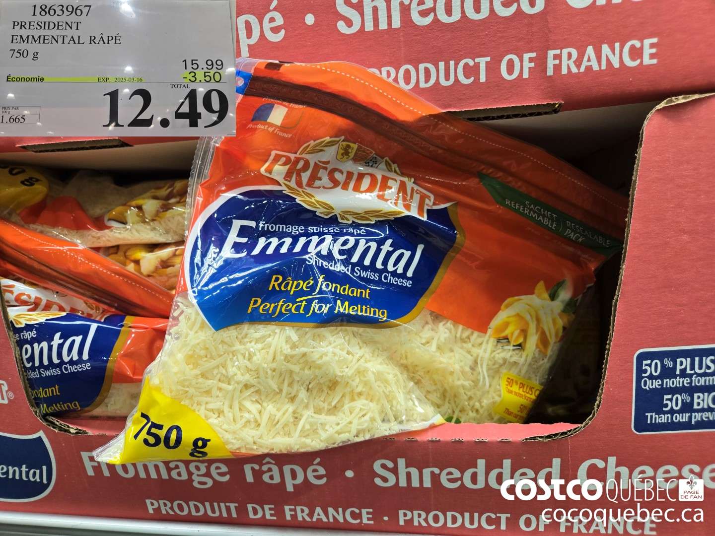 1863967 PRESIDENT EMMENTAL RAPE 750 g  ($3.50 INSTANT SAVINGS EXPIRES ON 2025-03-16) $12.49