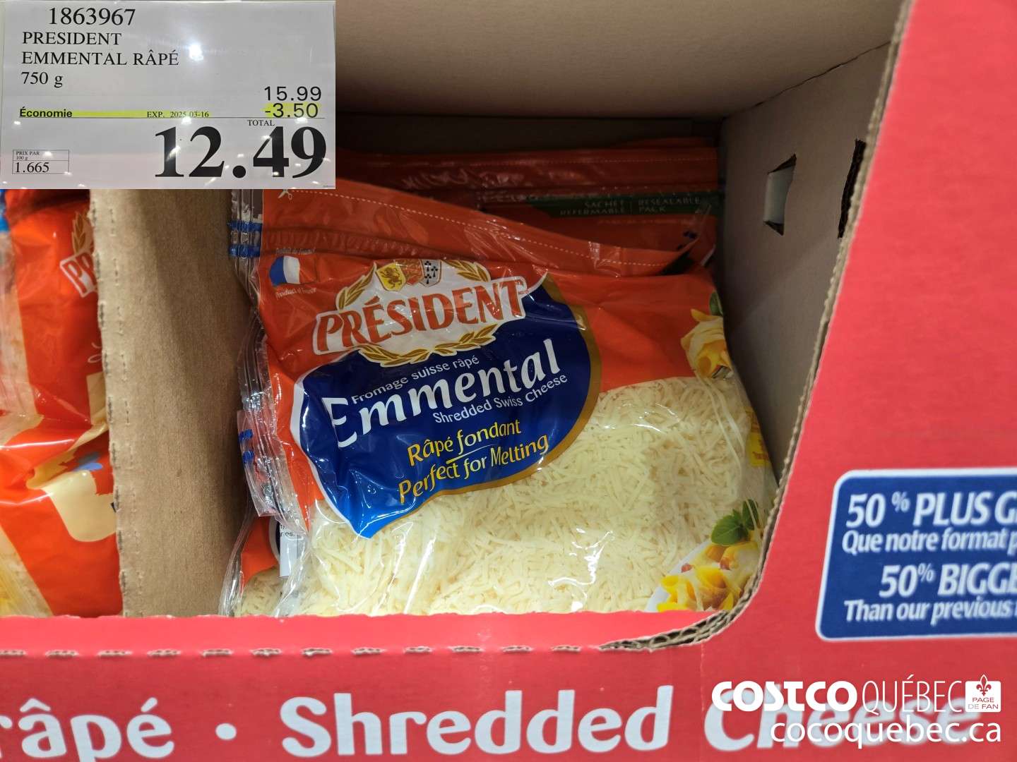 1863967 PRESIDENT EMMENTAL RAPE 750 g  ($3.50 INSTANT SAVINGS EXPIRES ON 2025-03-16) $12.49