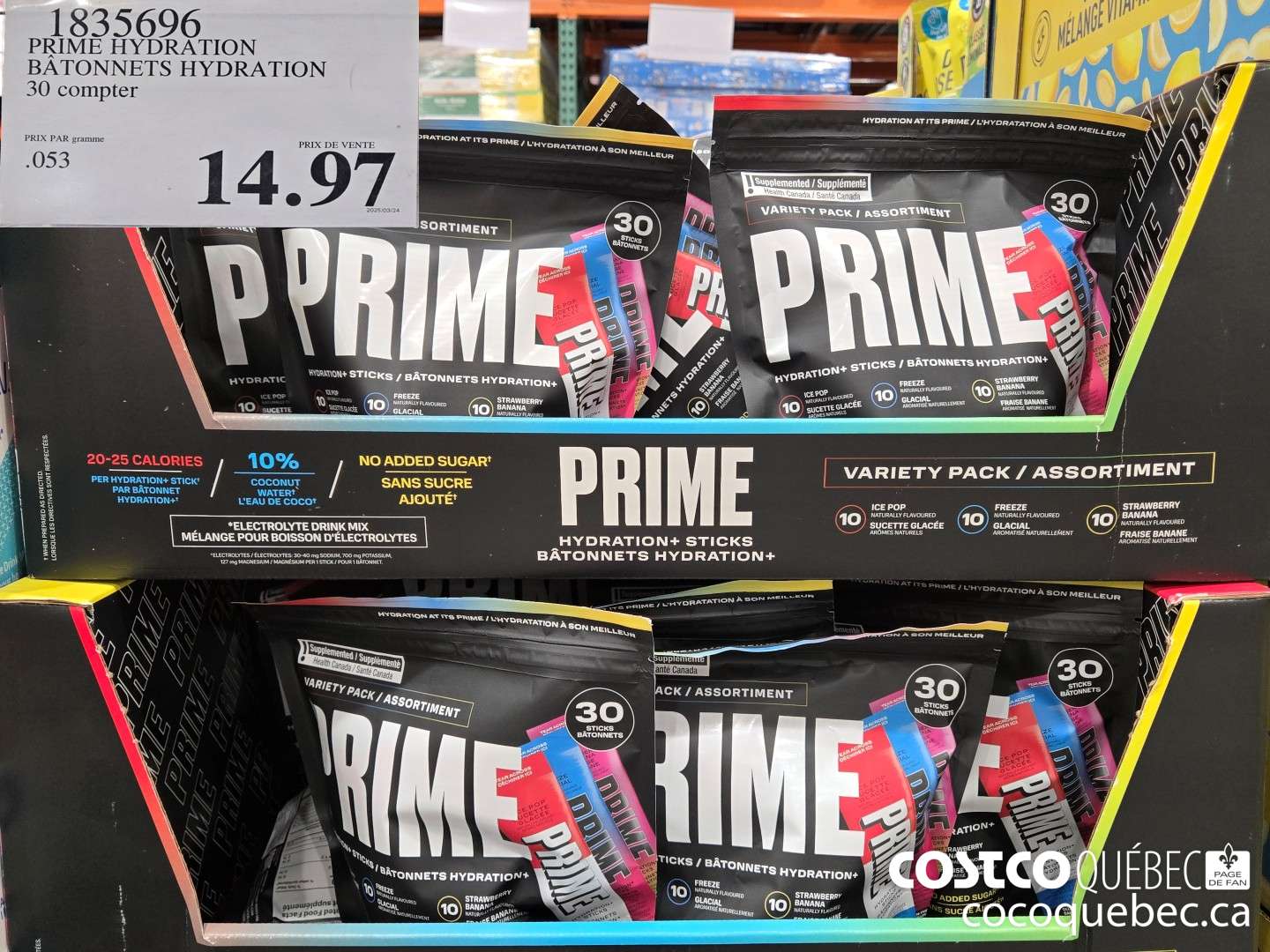 1835696 PRIME HYDRATION BATONNETS HYL °ATION | 30 compter  $14.97