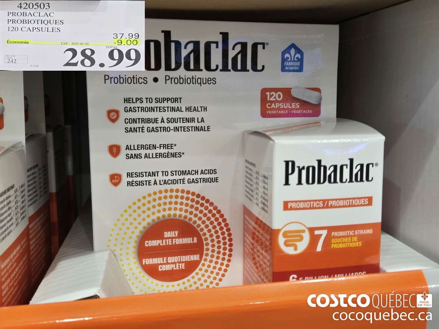 420503 PROBACLAC PROBIOTIQUES 120 CAPSULES  ($9.00 INSTANT SAVINGS EXPIRES ON 2025-03-30) $28.99