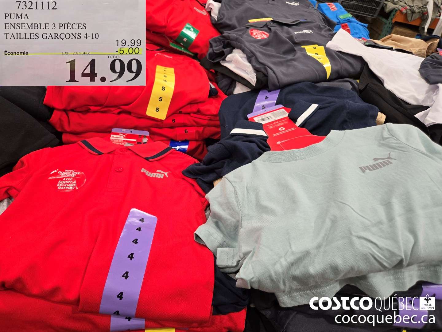 7321112 PUMA ENSEMBLE 3 PIECES TAILLES GARCONS 4-10  ($5.00 INSTANT SAVINGS EXPIRES ON 2025-04-06) $14.99