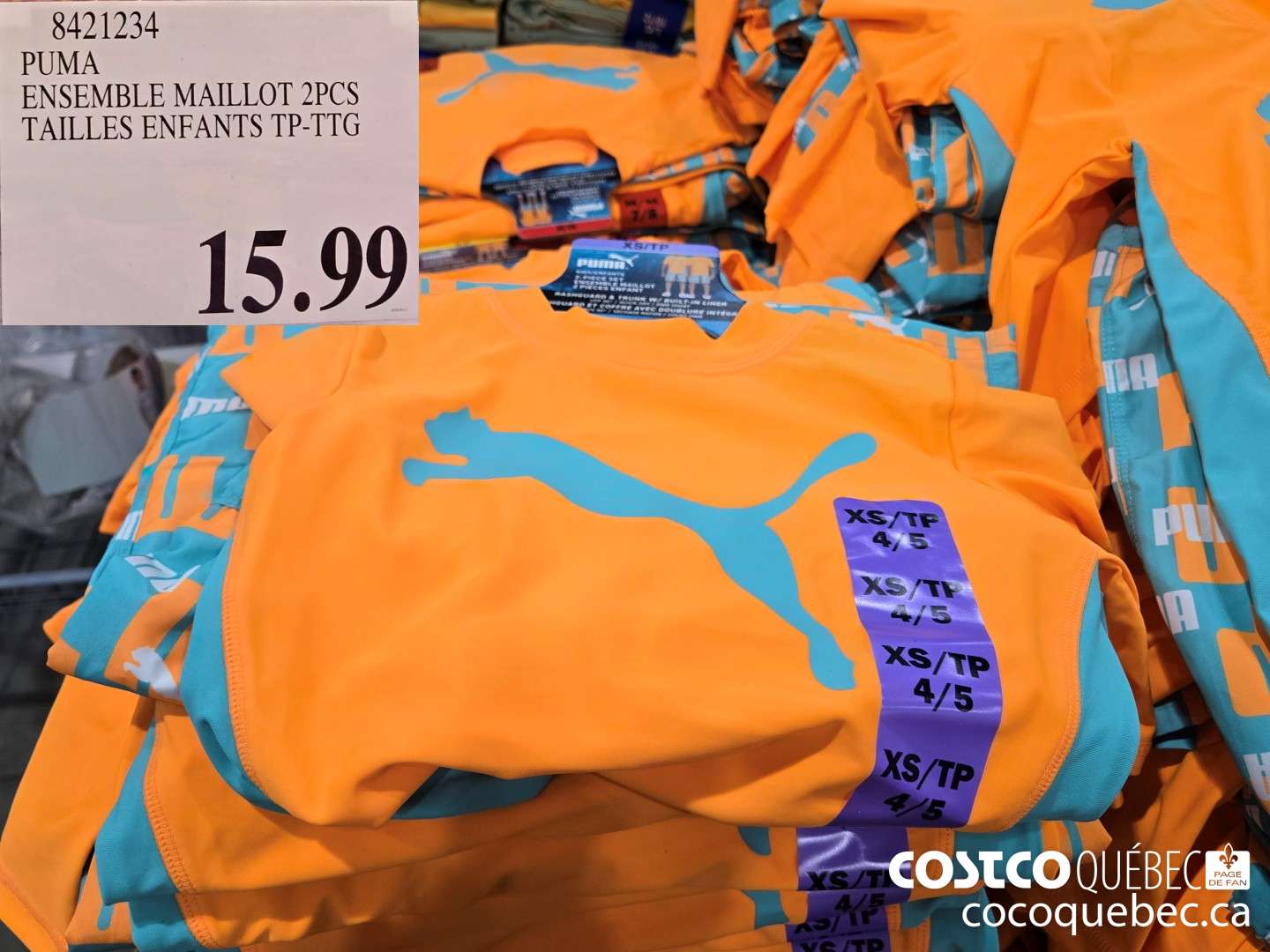 8421234 PUMA ENSEMBLE MAILLOT 2PCs TAILLES ENFANTS TP-TTG  $15.99