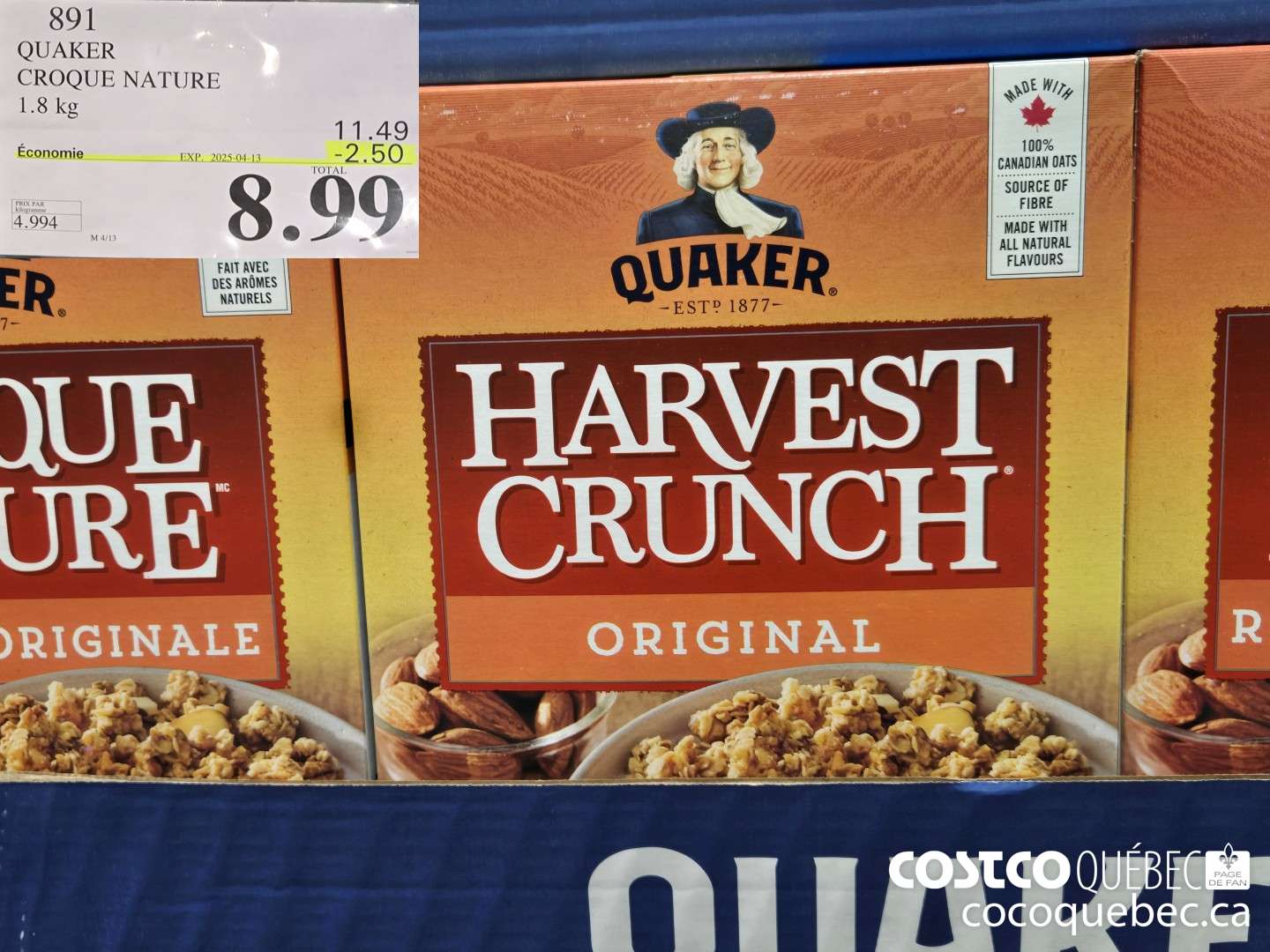 891 QUAKER CROQUE NATURE 1.8 kg  ($2.50 INSTANT SAVINGS EXPIRES ON 2025-04-13) $8.99