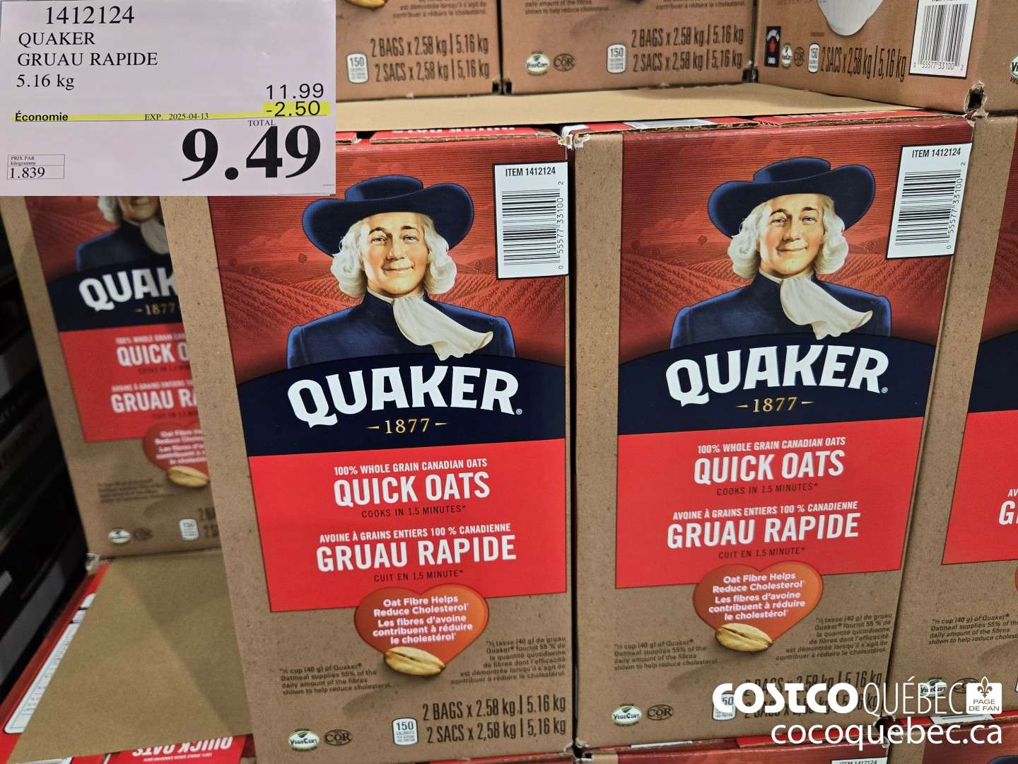 1412124 QUAKER GRUAU RAPIDE  ($2.50 INSTANT SAVINGS EXPIRES ON 2025-04-13) $9.49