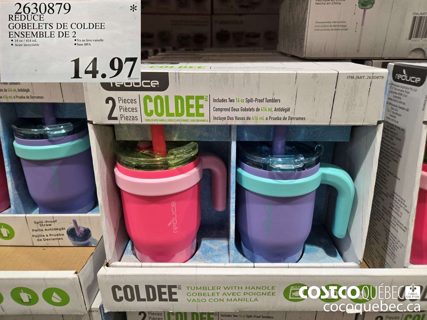 2630879 REDUCE GOBELETS DE COLDEE ENSEMBLE DE 2  $14.97