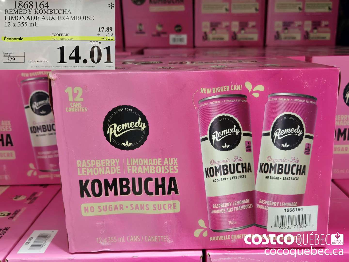 1868164 REMEDY KOMBUCHA LIMONADE AUX FRAMBOISE  ($4.00 INSTANT SAVINGS EXPIRES ON 2025-04-13) $14.01