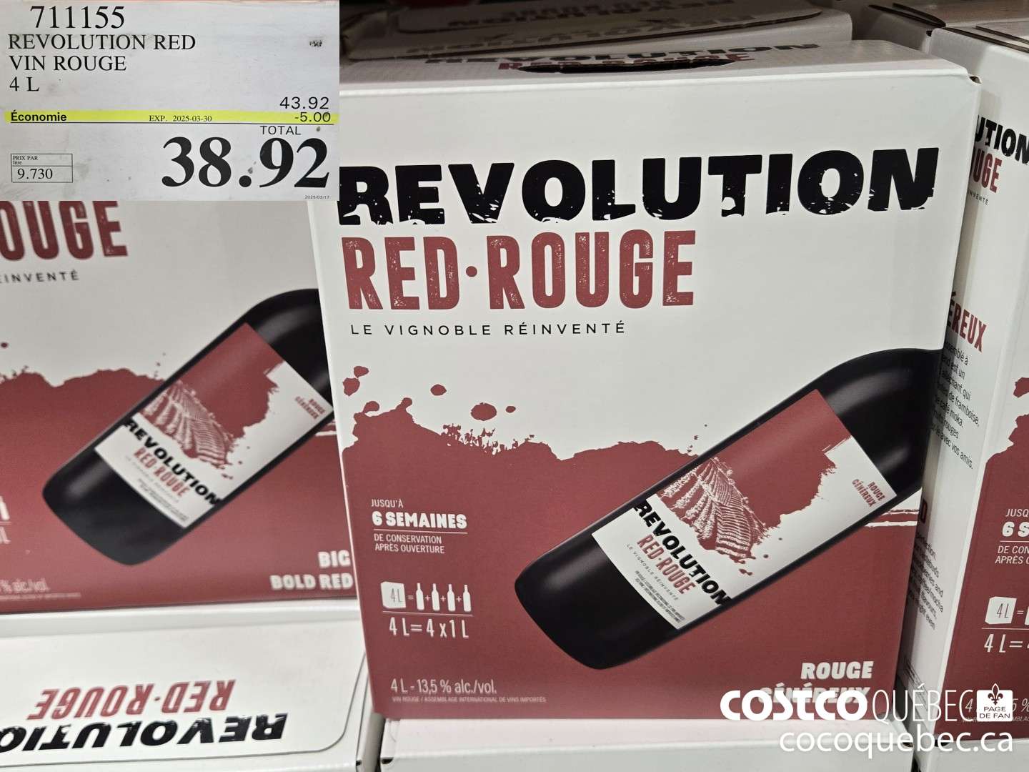 711155 REVOLUTION RED VIN ROUGE 4L  ($5.00 INSTANT SAVINGS EXPIRES ON 2025-03-30) $38.92