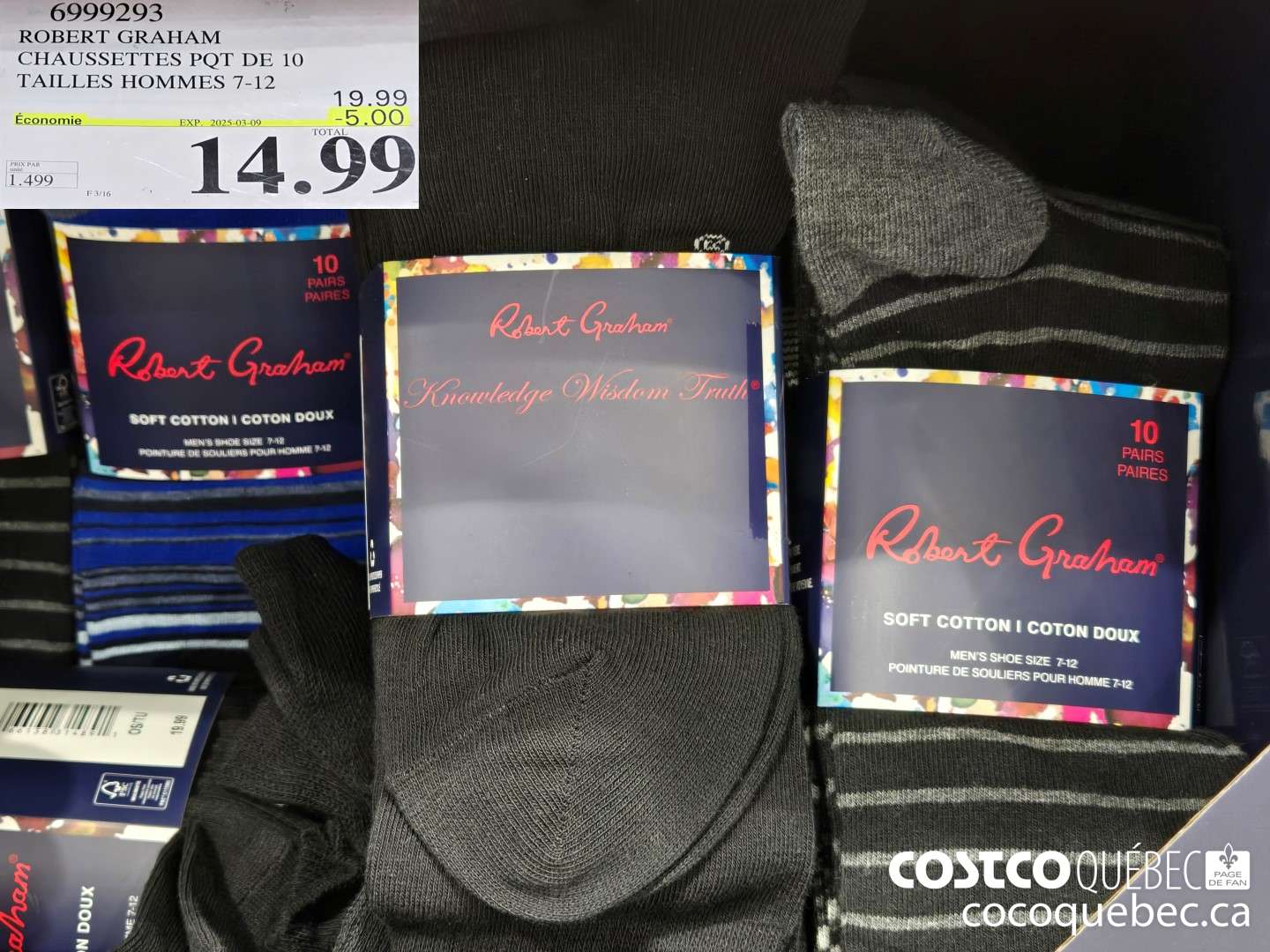 6999293 ROBERT GRAHAM CHAUSSETTES PQT DE 10 TAILLES HOMMES 7-12  ($5.00 INSTANT SAVINGS EXPIRES ON 2025-03-09) $14.99