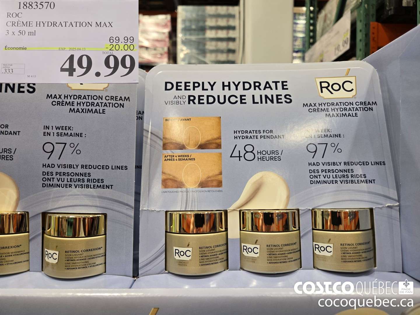 1883570 ROC CREME HYDRATATION MAX 3 x 50 mL  ($20.00 INSTANT SAVINGS EXPIRES ON 2025-04-13) $49.99