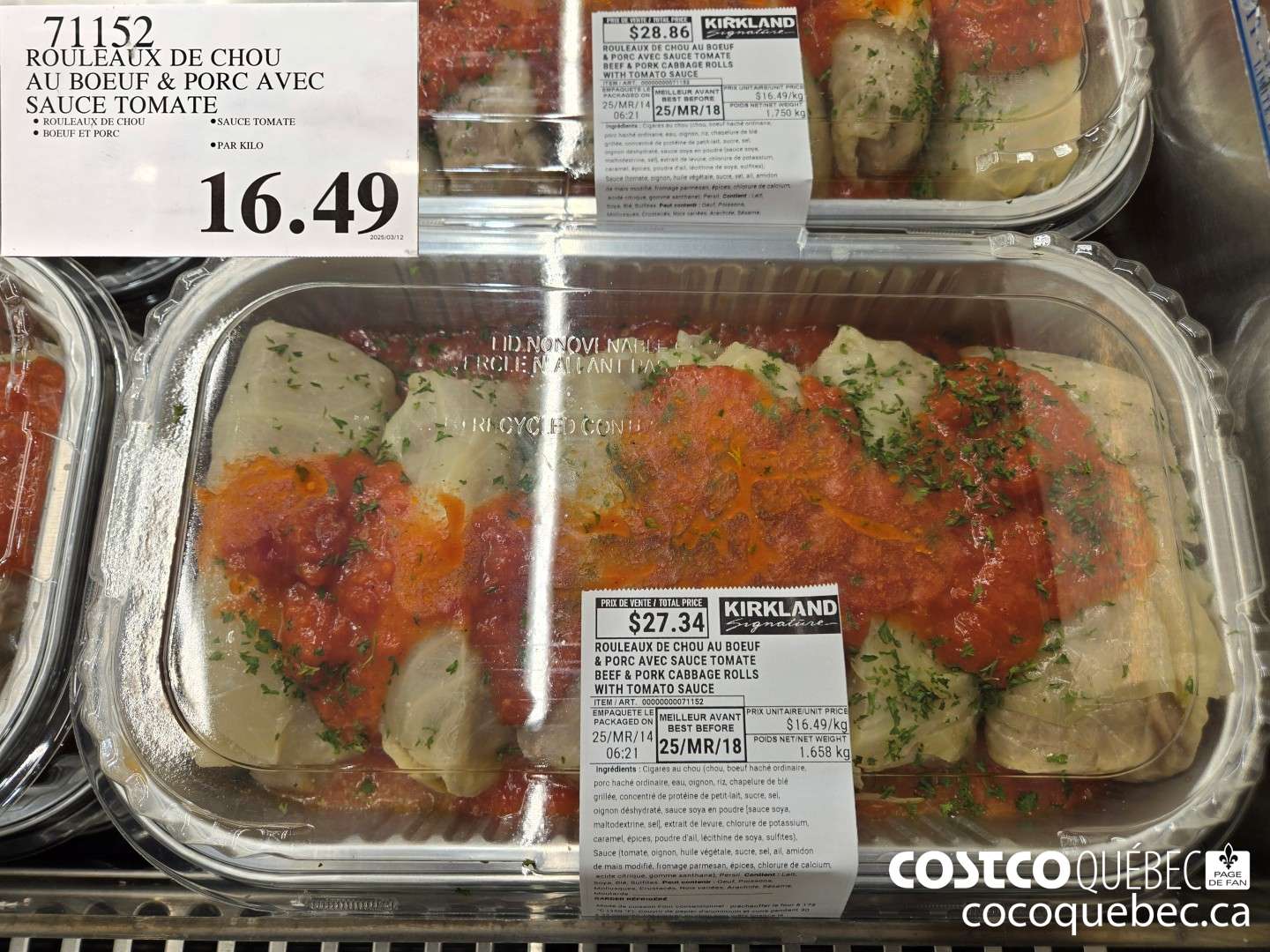 71152 ROULEAUX DE CHOU AU BOEUF & PORC AVEC SAUCE TOMATE  $16.49