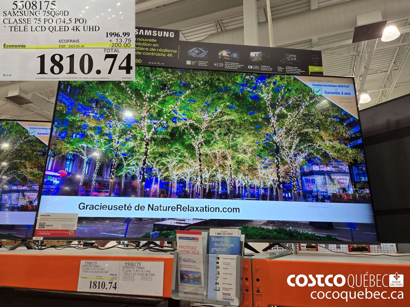 5508175 SAMSUNG 75Q80D CLASSE 75 PO (74,5 PO) * TELE LCD QLED 4K UHD  ($200.00 INSTANT SAVINGS EXPIRES ON 2025-03-16) $1810.74