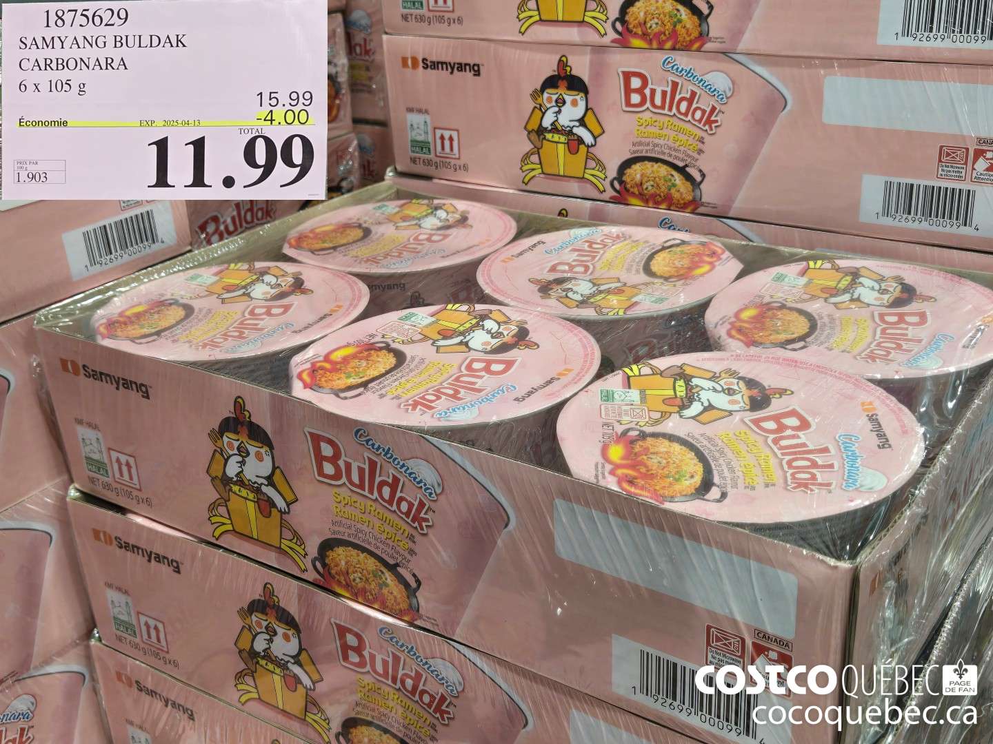 1875629 SAMYANG BULDAK | CARBONARA 6 x 105 g  ($4.00 INSTANT SAVINGS EXPIRES ON 2025-04-13) $11.99