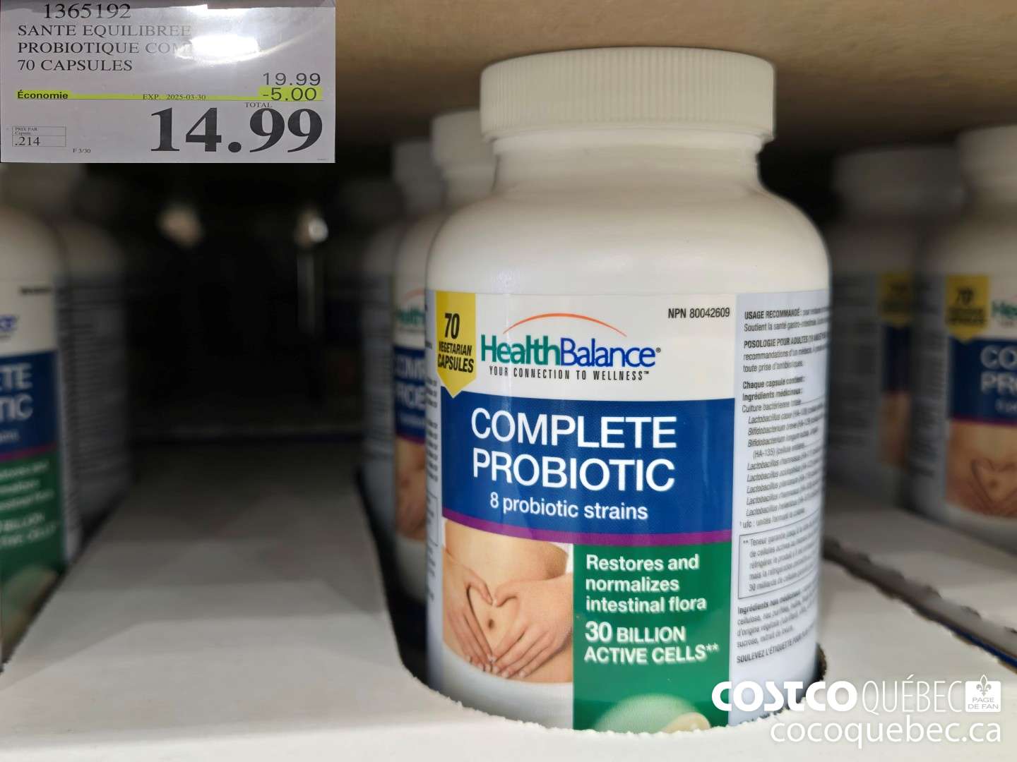1365192 SANTE EQUILIBREE PROBIOTIQUE COMPLET 70 CAPSULES  ($5.00 INSTANT SAVINGS EXPIRES ON 2025-03-30) $14.99